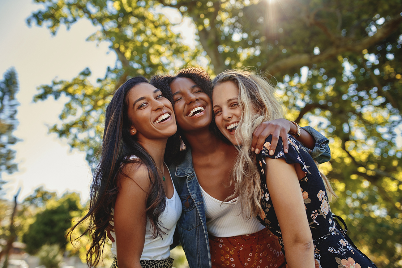 Portrait Of A Happy Multiethnic Group Of Smiling Female Friends Women 